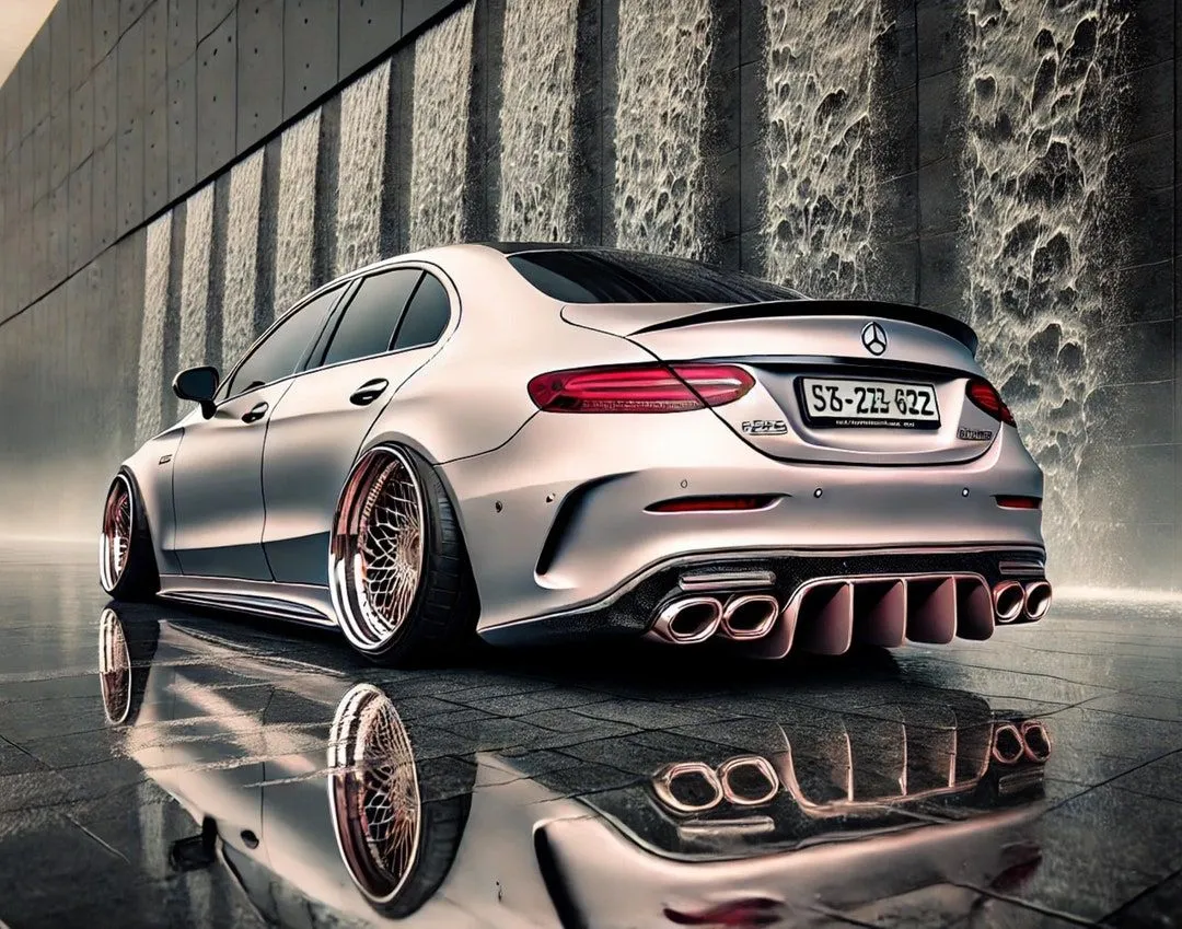 Silver Mercedes Benz with Widebody Kit and Diffuser image