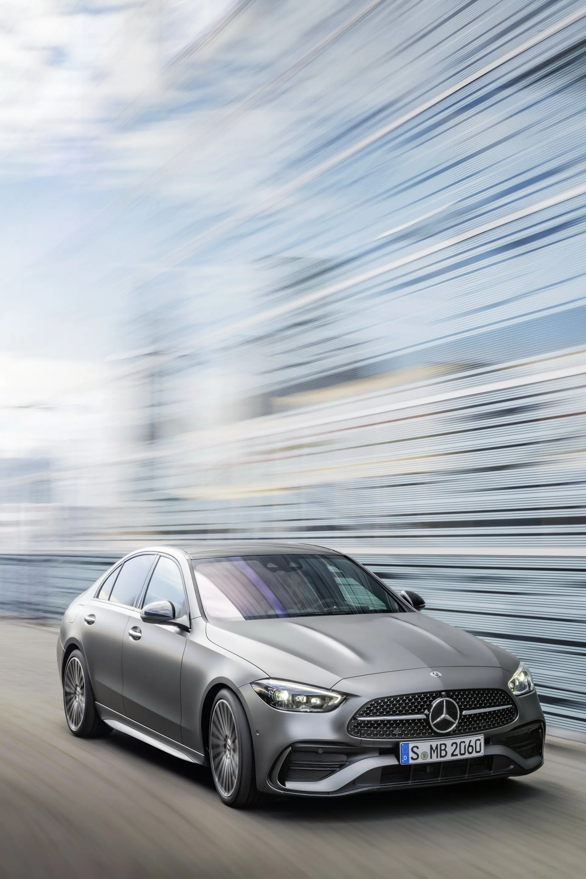 Silver Mercedes Blurred in Motion on Highway free 4K image