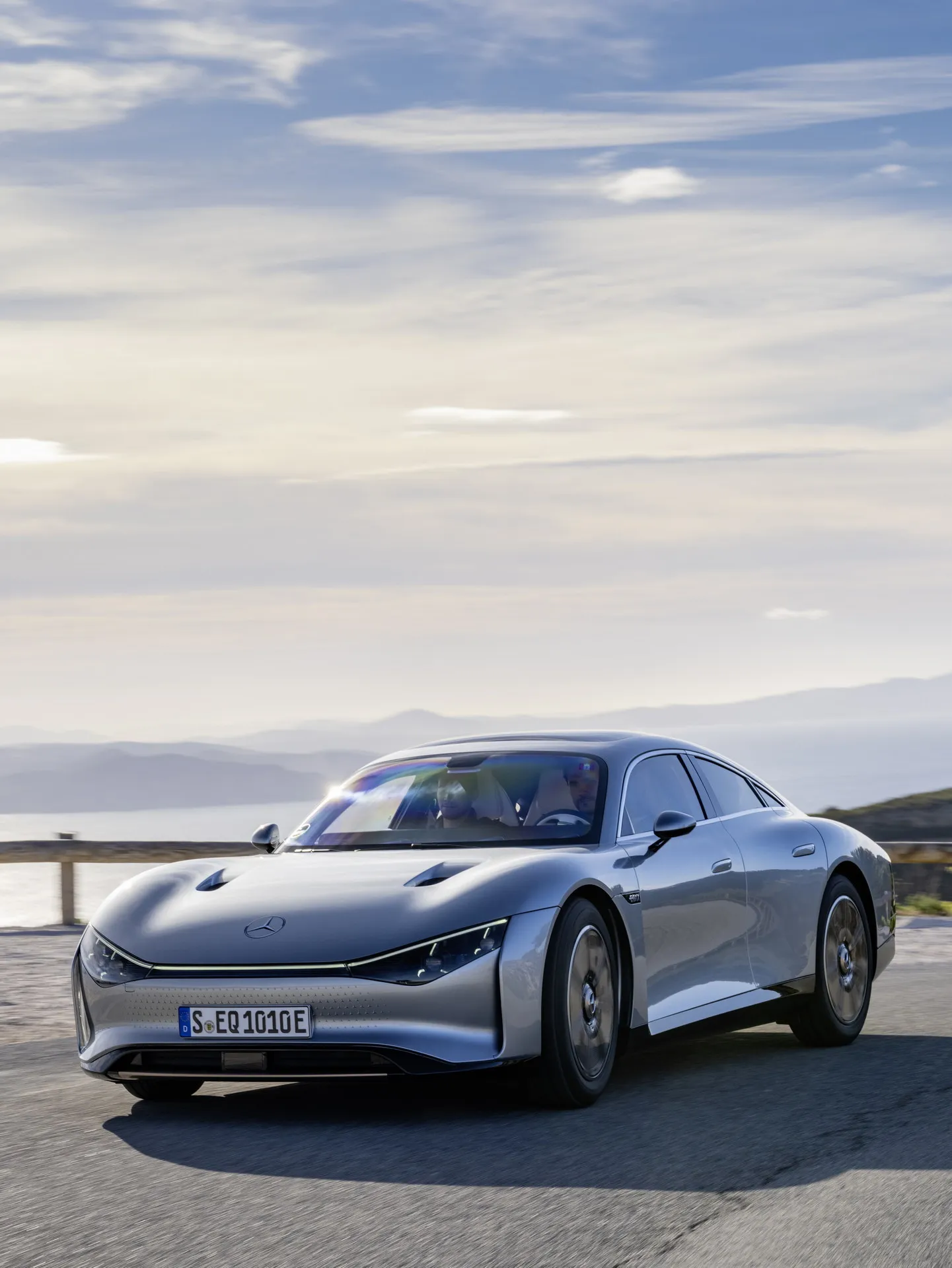 Silver Mercedes Electric Car Parked near The Sea image
