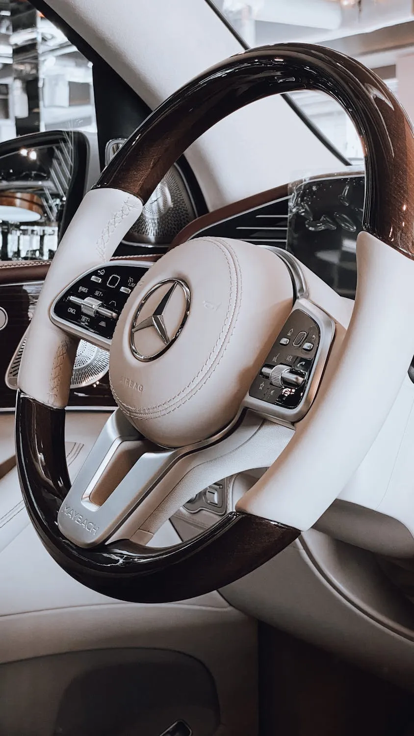 Steering Wheel and Dashboard in Luxury Mercedes Car
