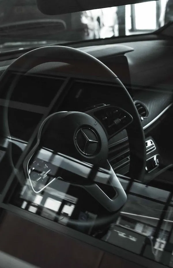 Steering Wheel and Dashboard Inside Classic Mercedes