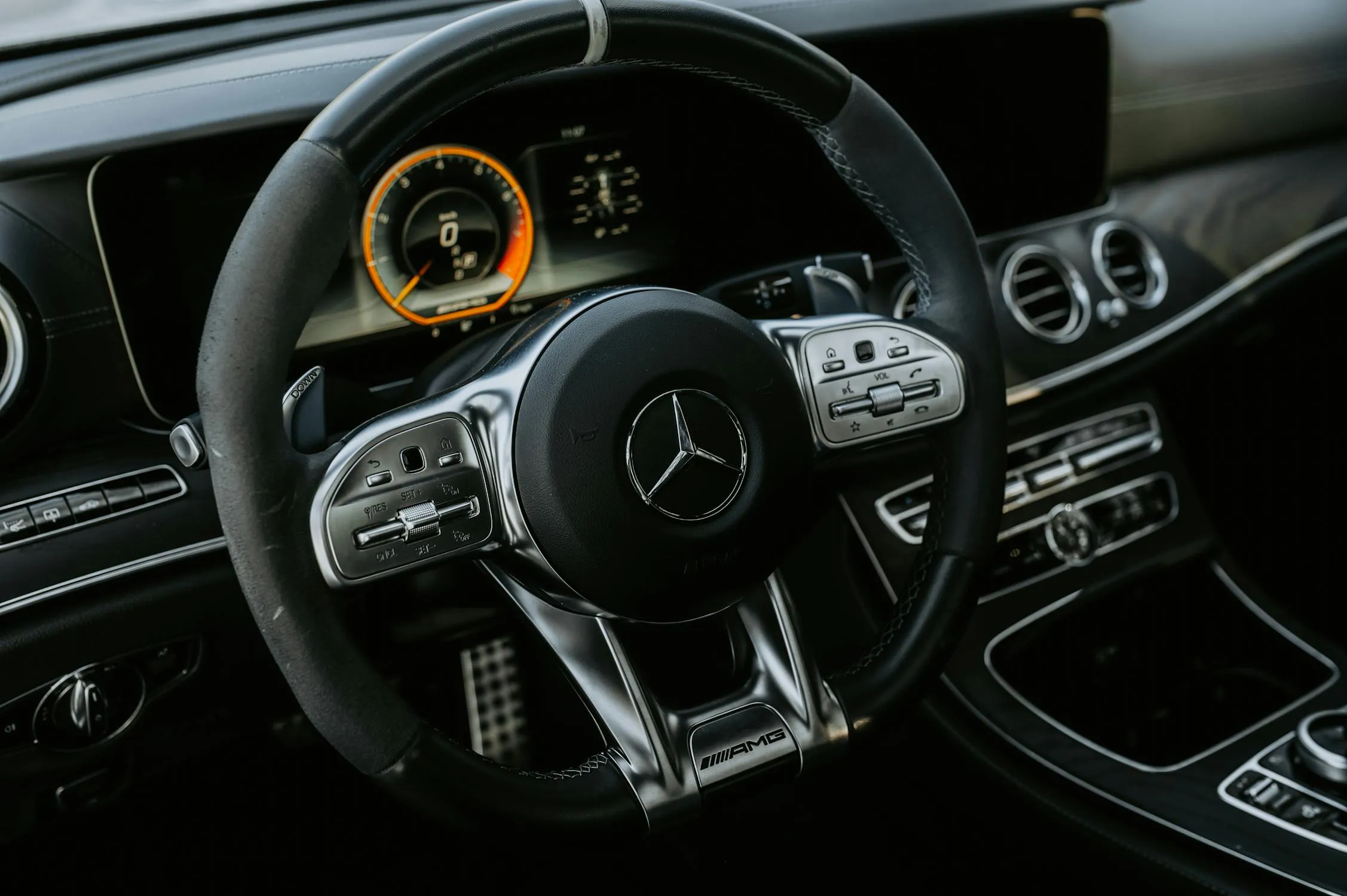 Steering Wheel and Dashboard of Modern Mercedes Benz