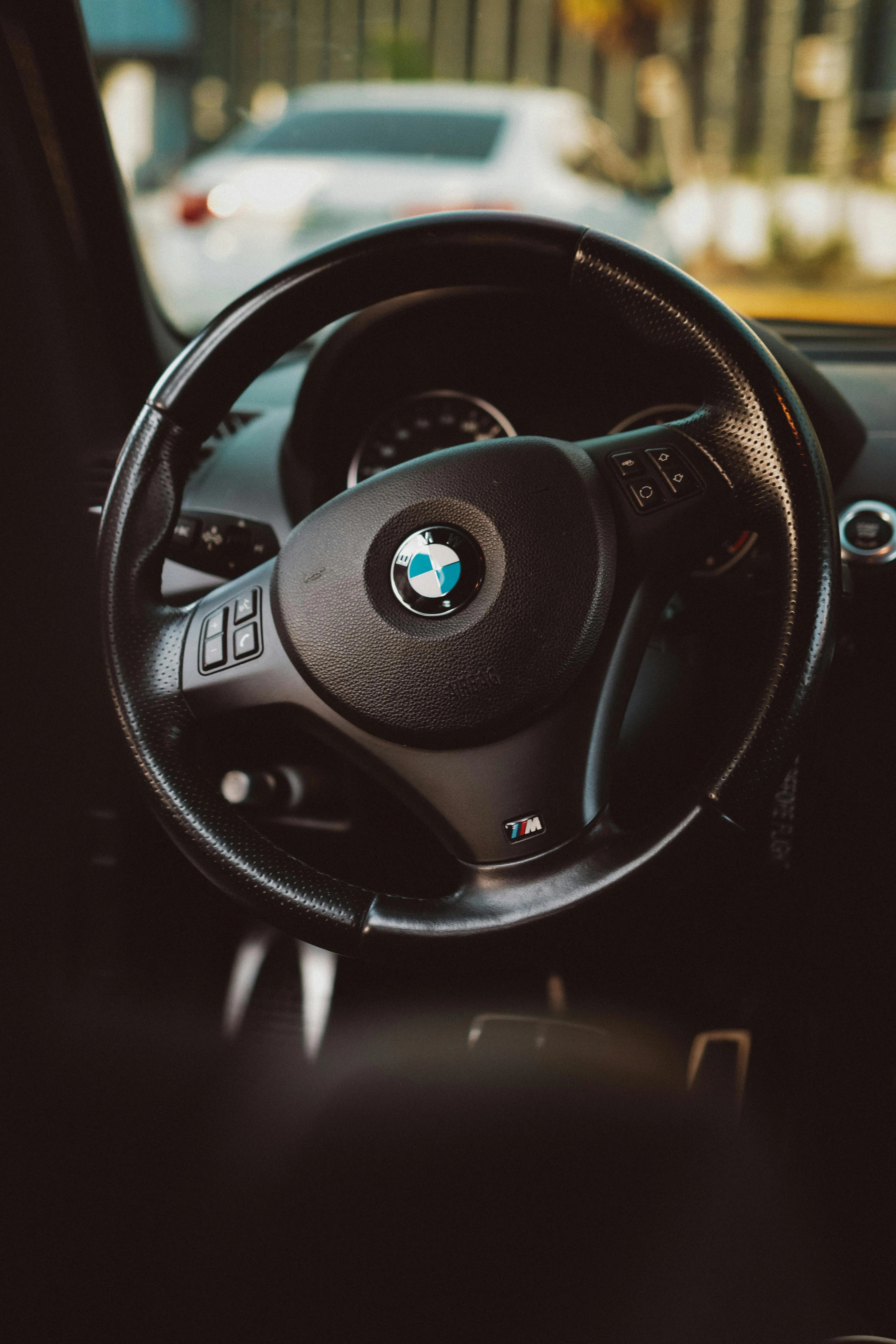 Steering Wheel View Inside Modern Bmw Sedan Wallpaper