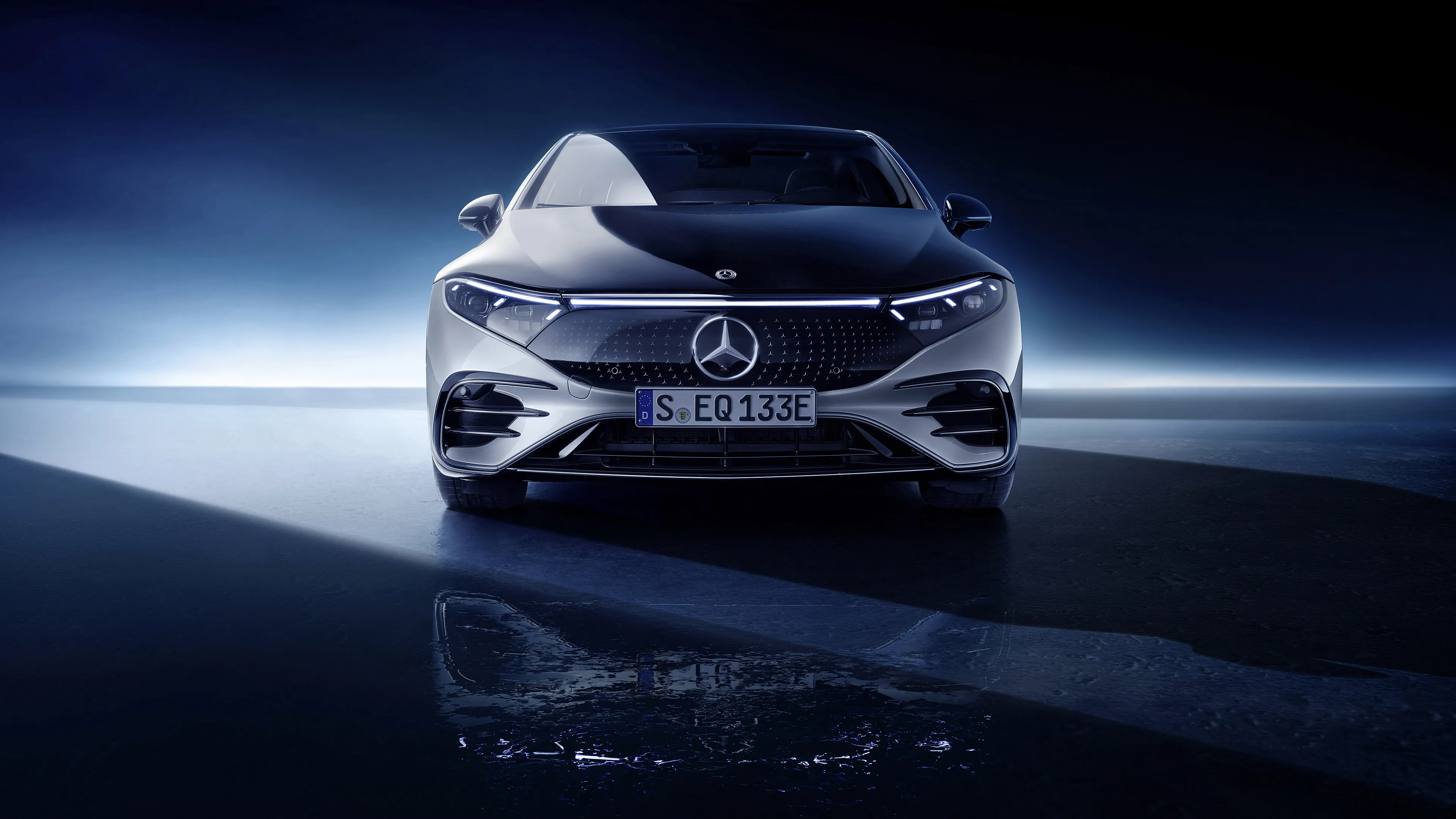 Striking Luxury Mercedes Sedan in a Night Studio Setting