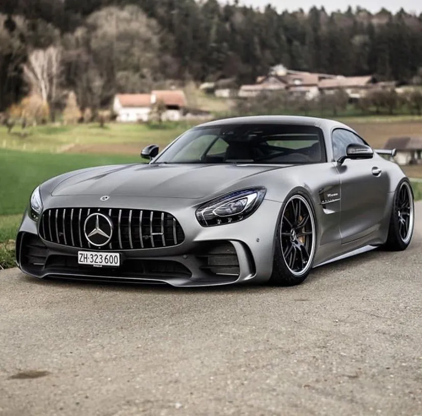 Striking Silver Mercedes AMG GT Parked on Countryside Road
