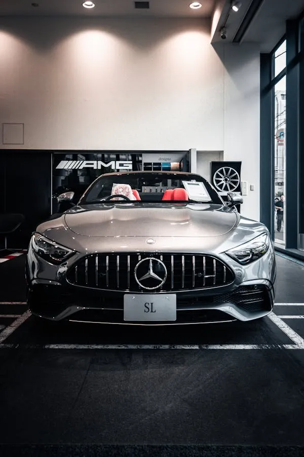 Stylish Mercedes Benz Sports Car in Modern Showroom image