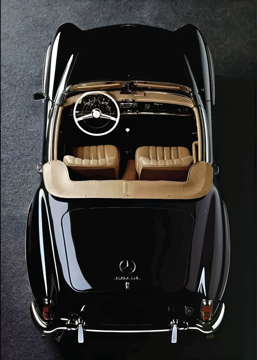 Top View of Classic Mercedes Benz with Tan Interior