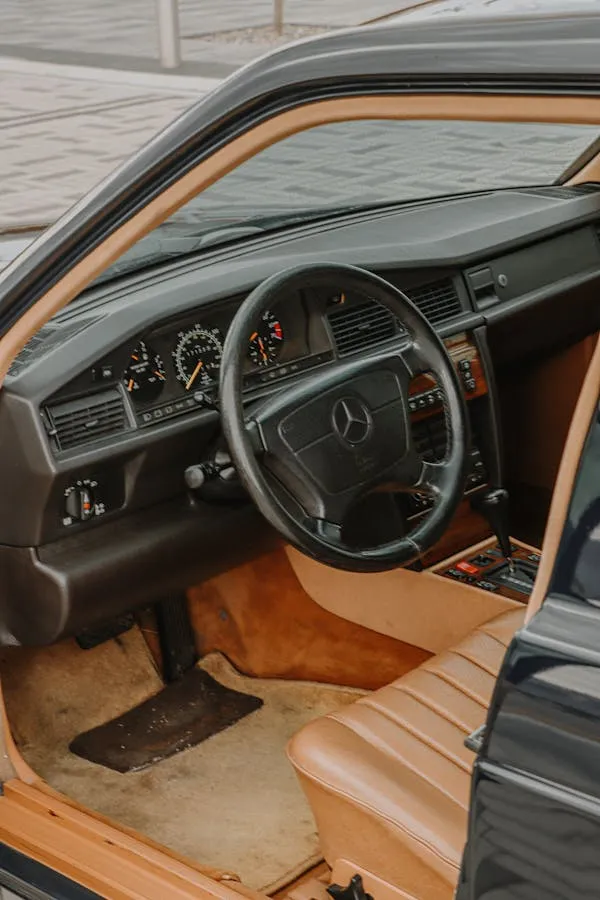 Vintage Mercedes Benz Car Interior with Leather Seats