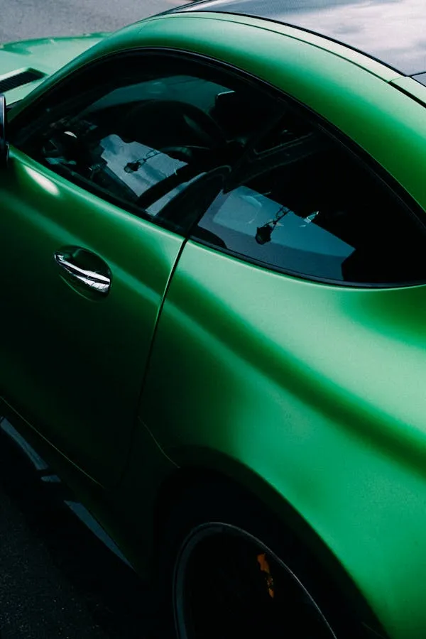 Vivid Green Mercedes Coupe with Sporty Rear Angle image