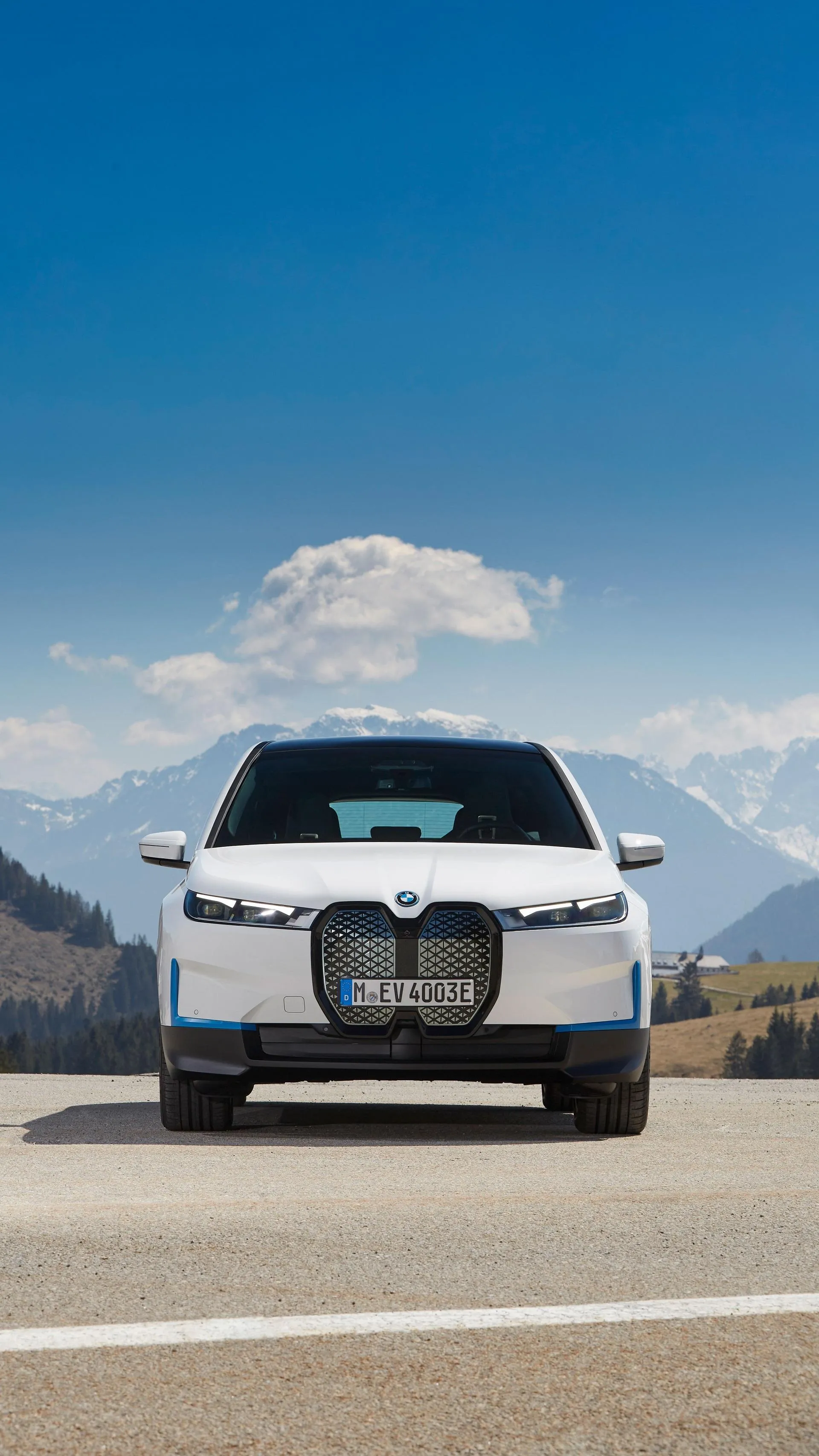White Bmw Against Clear Sky and Mountain Scenery Image