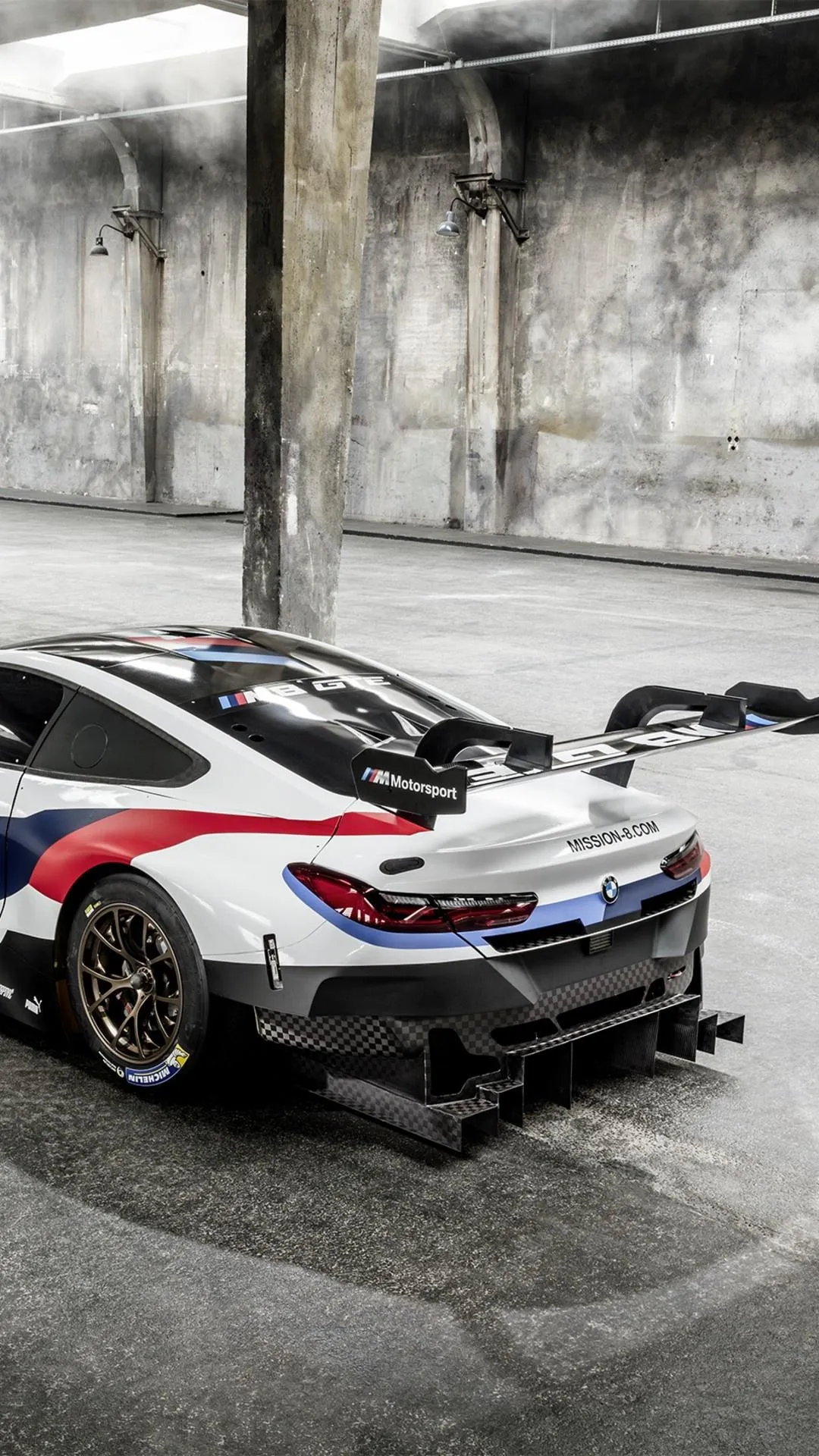 White Bmw Sports Car Rear View in Industrial Area Image