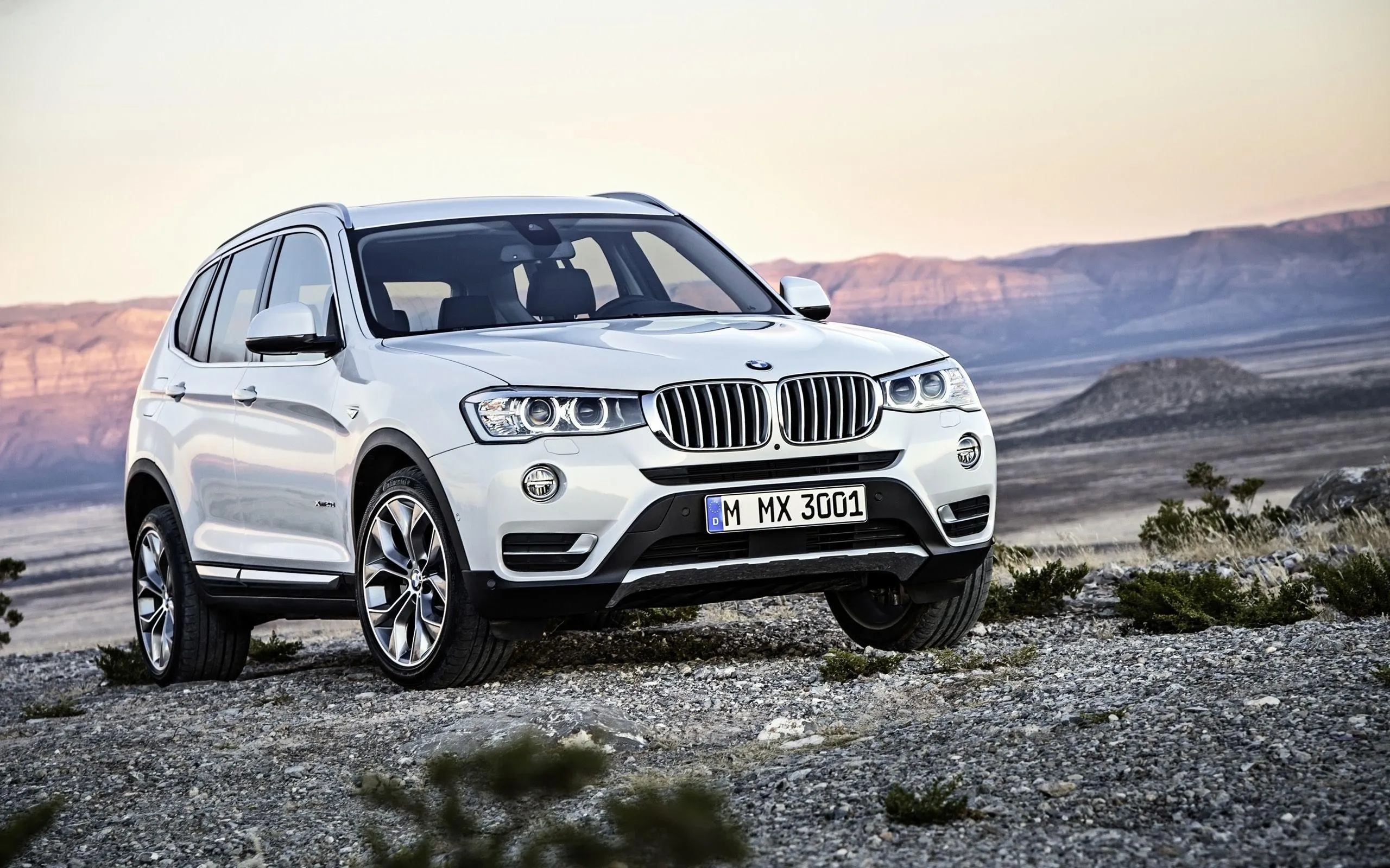 White Bmw Suv Parked on Rocky Terrain with Mountains View
