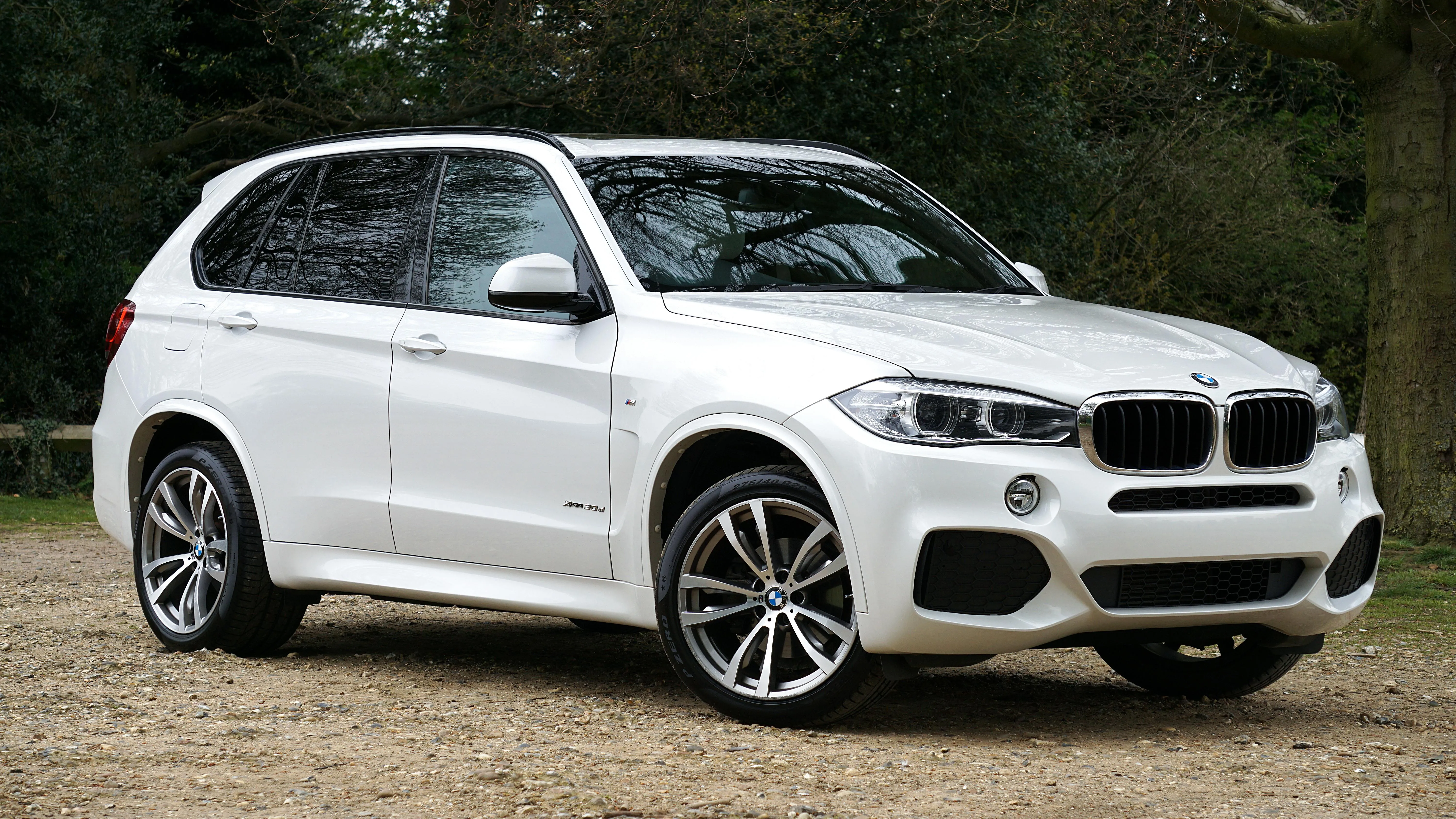 White Bmw Suv Parked Outdoors on a Dirt Road Wallpaper