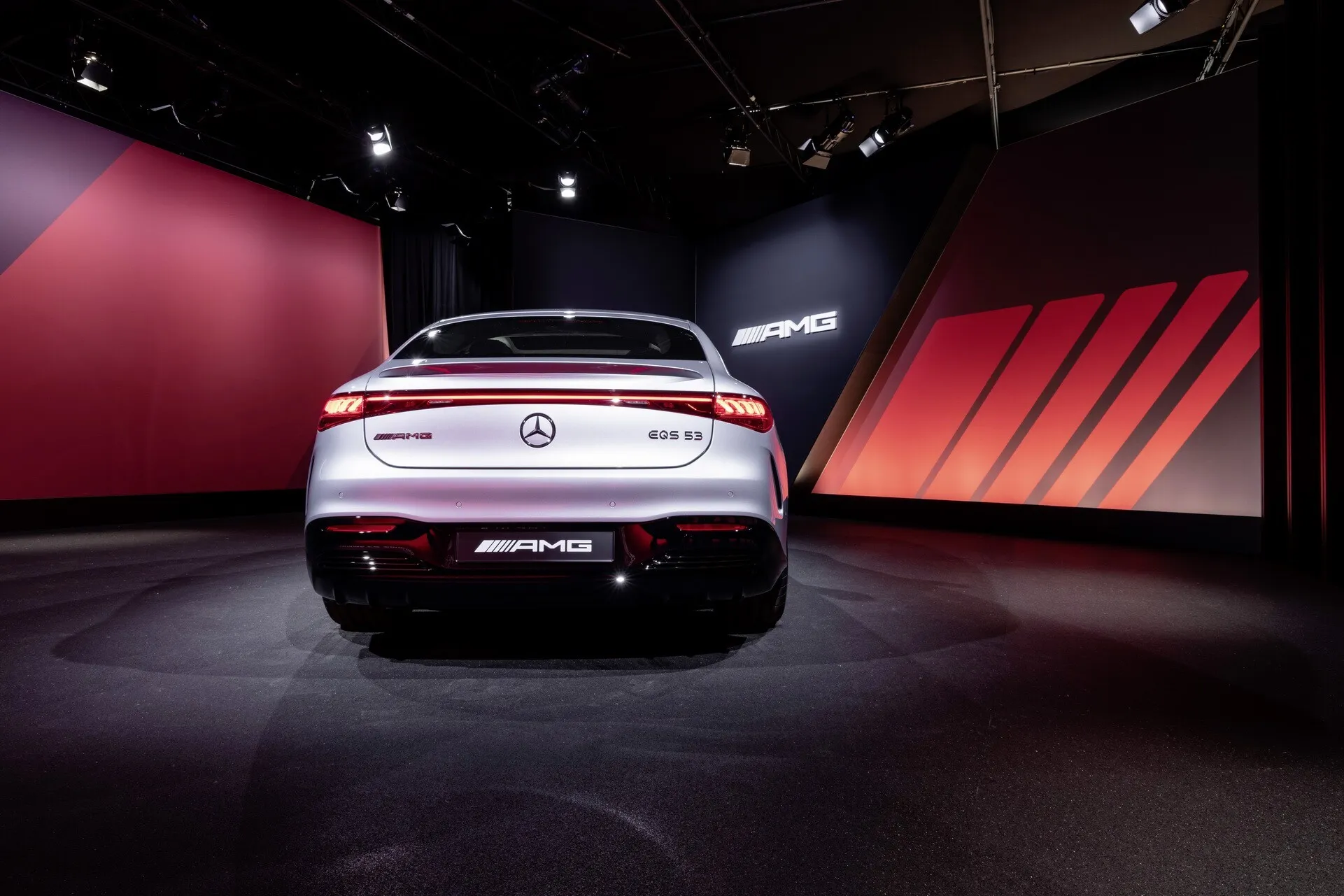 White Mercedes AMG Rear View In Dark Room free 4K image