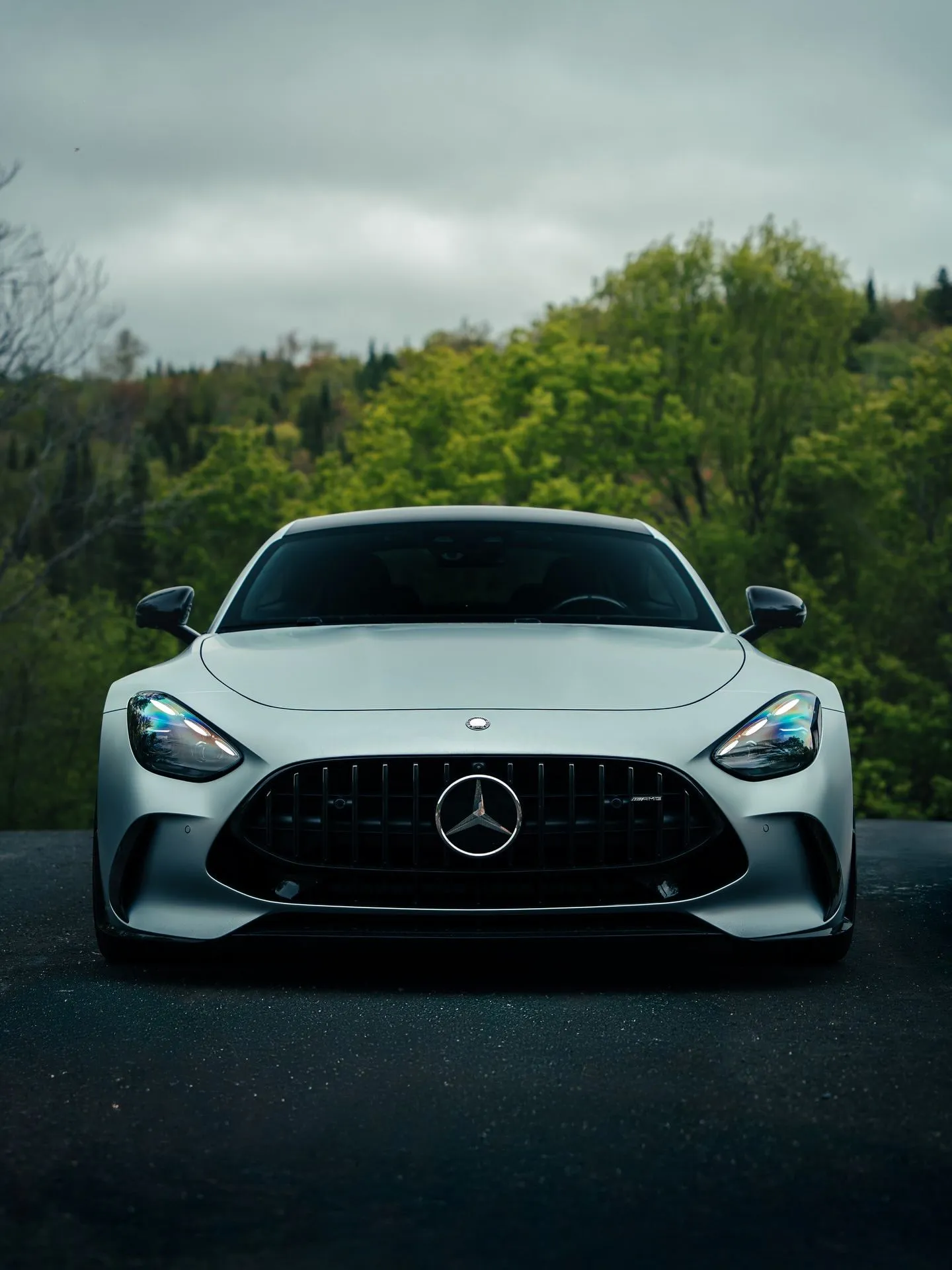 White Mercedes Benz AMG Coupe Parked Near Trees Wallpaper