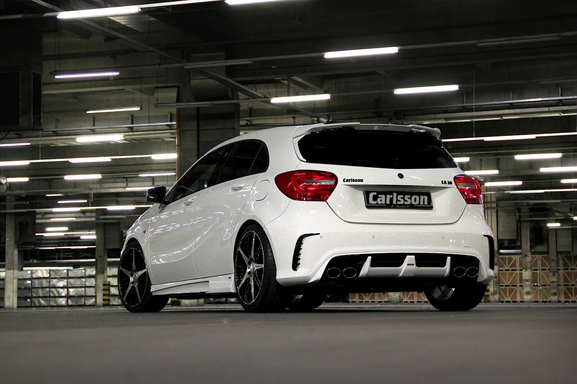 White Mercedes Benz Car in Indoor Parking Garage Wallpaper