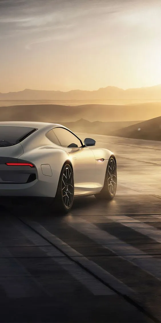 White Mercedes Benz Coupe at Sunset on Hill Road Wallpaper