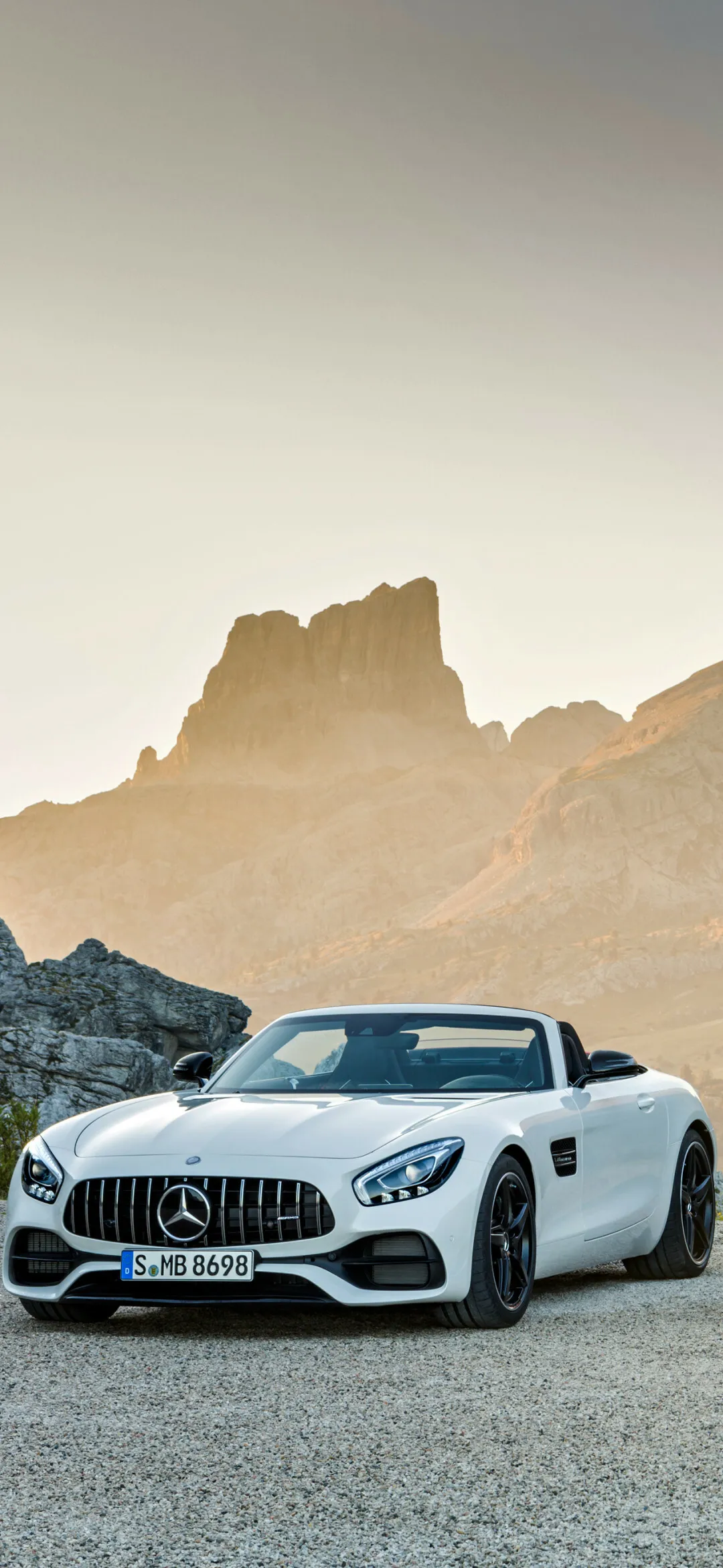 White Mercedes Benz Sports Car with Desert Background