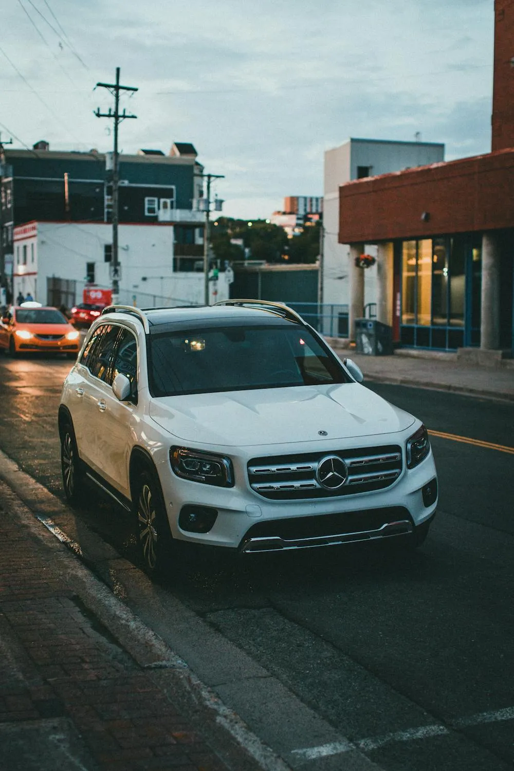 White Mercedes CClass on City Sidewalk Road free image