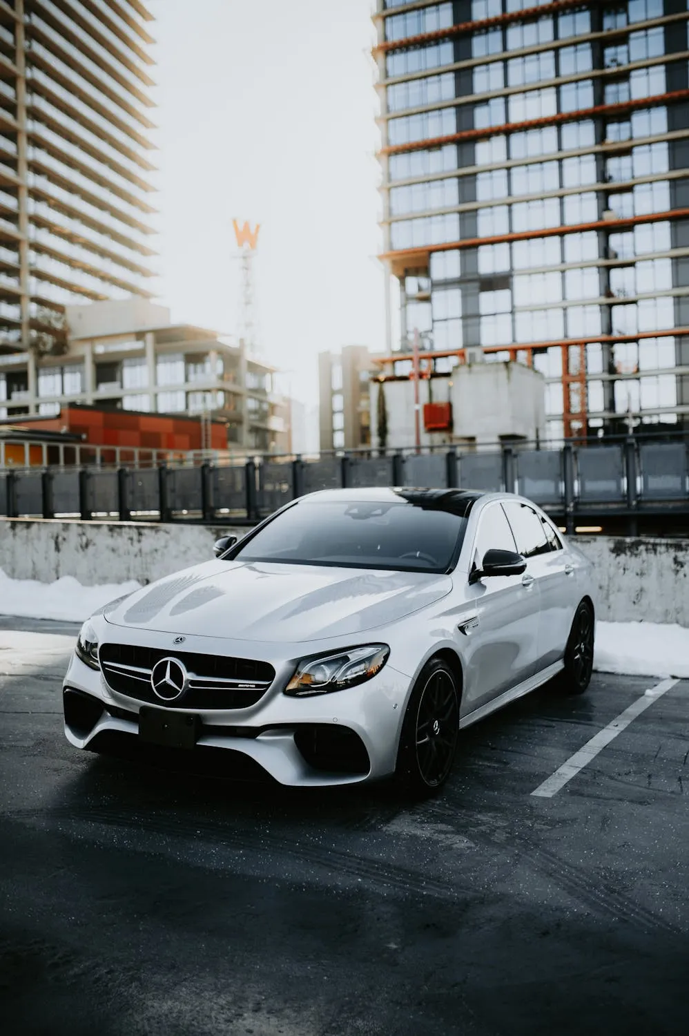 White Mercedes Convertible in Urban Setting HD image