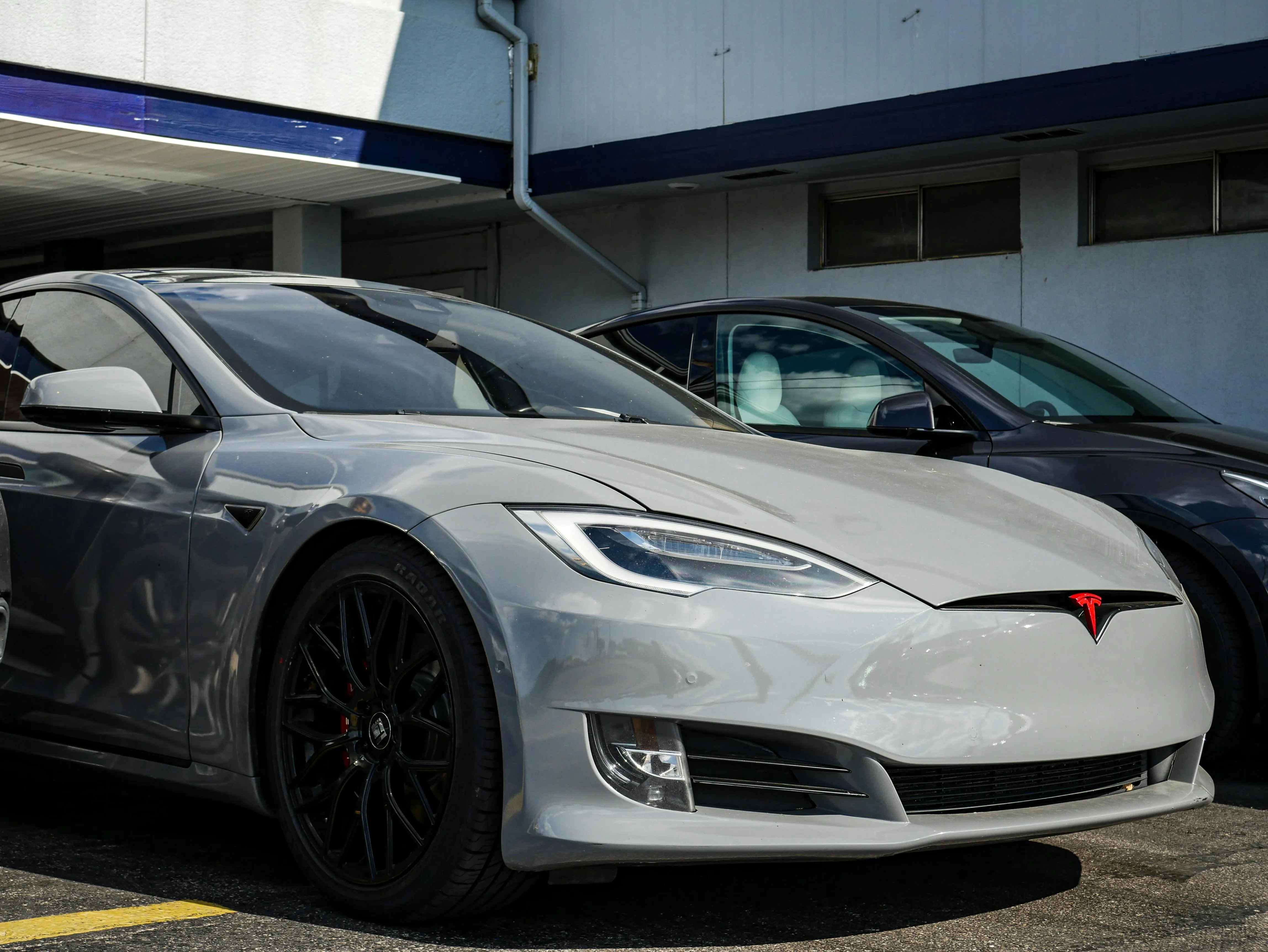 White with Brown Tesla Model S with Black Wheels HD download