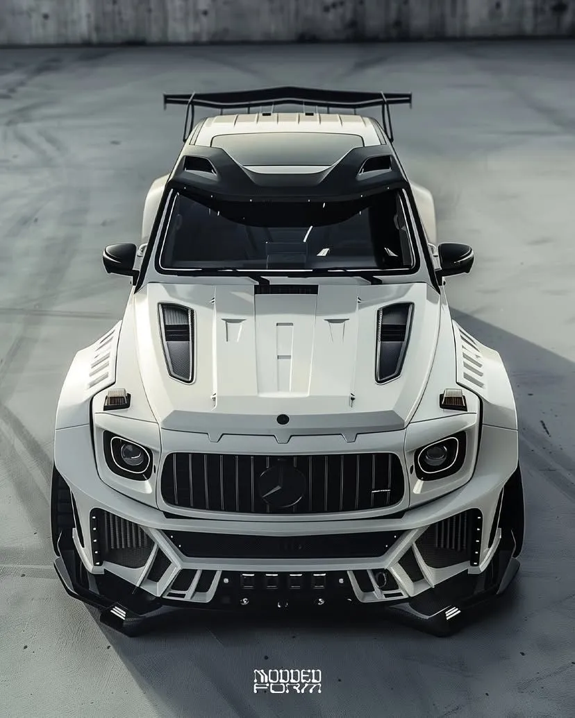 Wide Body White Mercedes with Aggressive Front Design