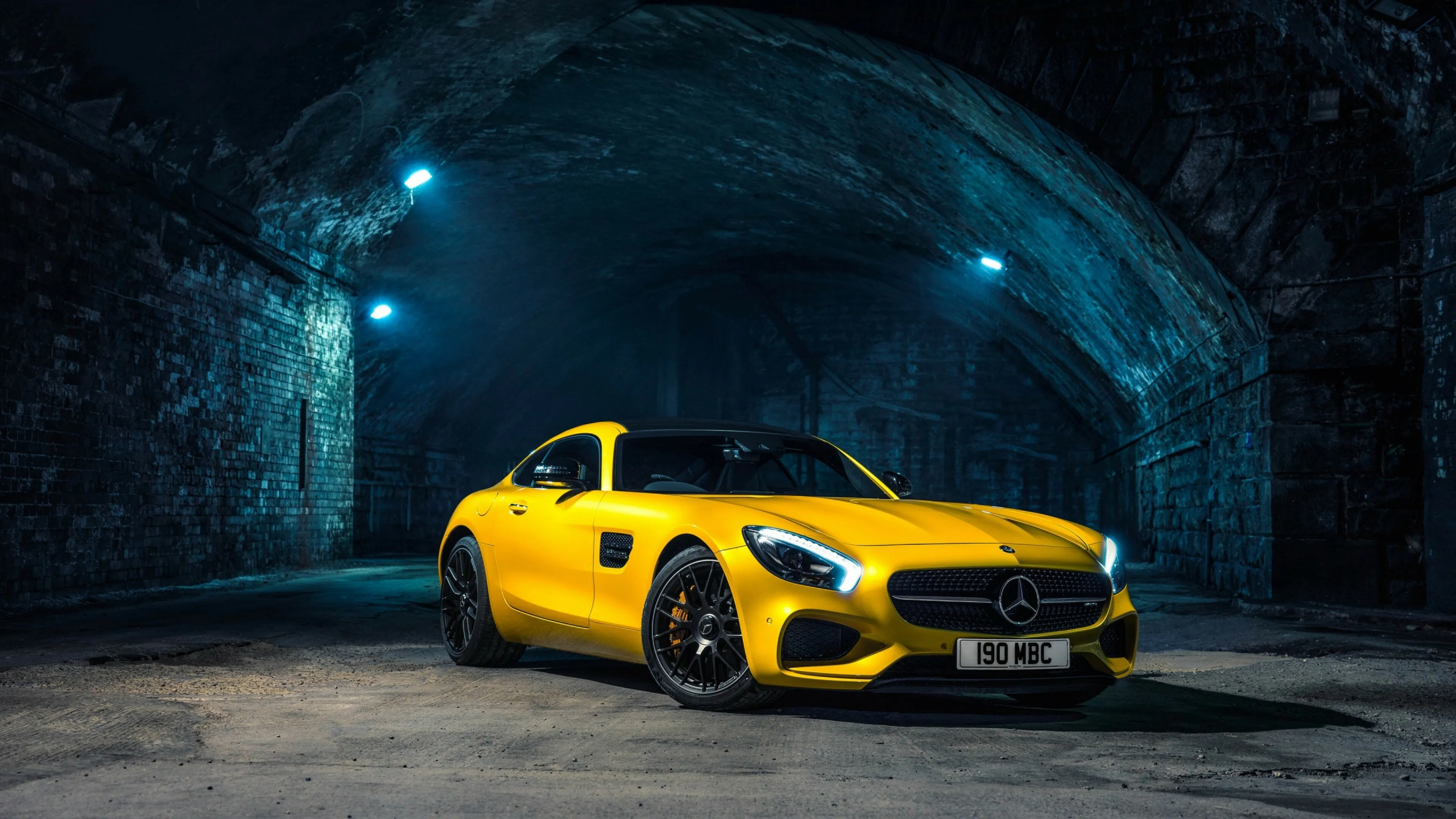 Yellow Mercedes Benz Sports Car Parked in Tunnel image